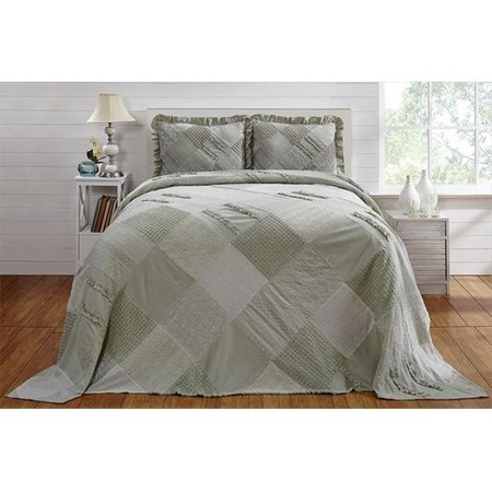 BETTER TRENDS Better Trends BSRCTWSA Twin Ruffled Chenille Patchwork Bedspread; Sage - 81 in. BSRCTWSA